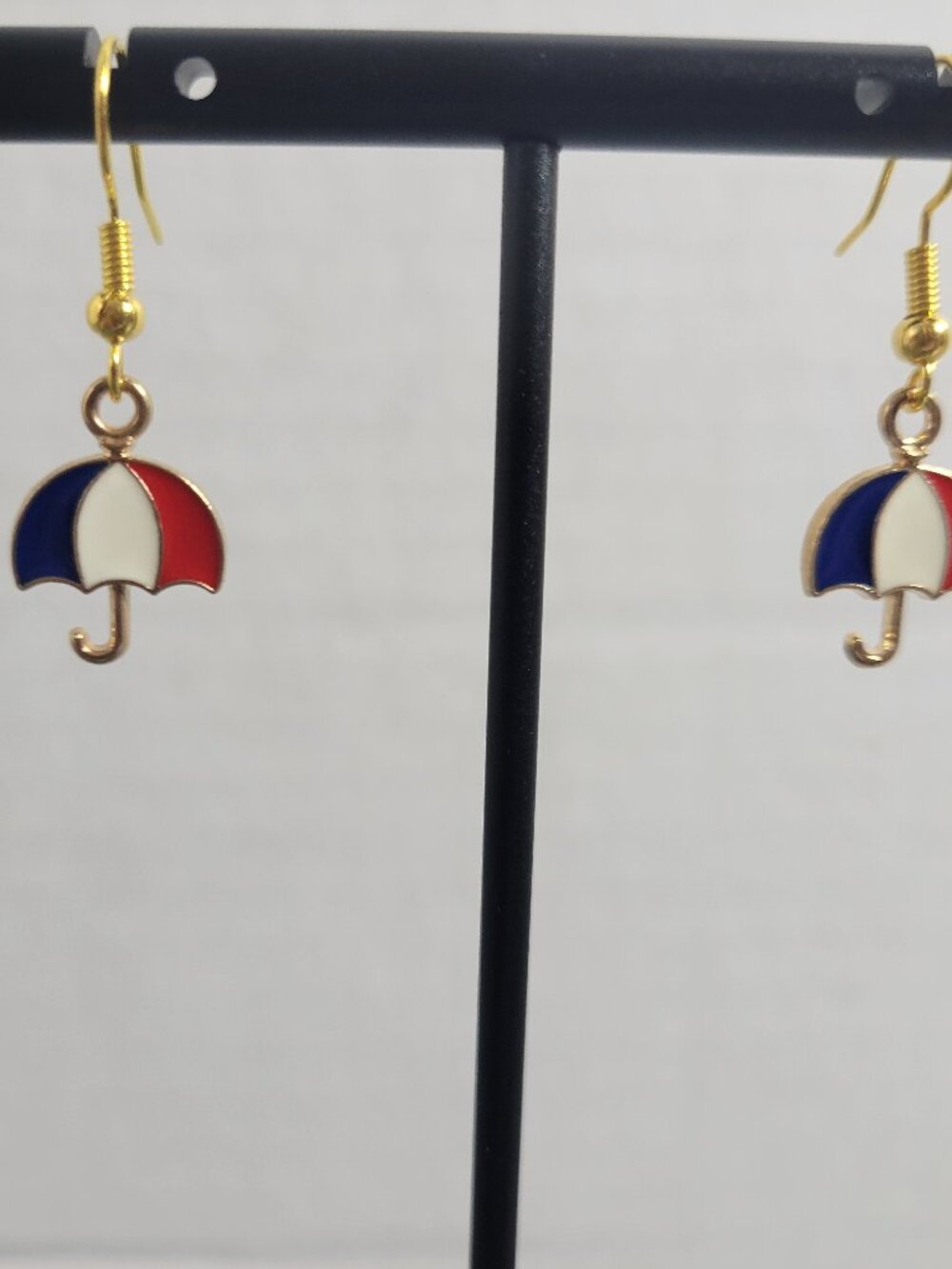 Patriotic Umbrella Dangle Earrings Red White Blue‎ 4th of July USA Jewelry E129E